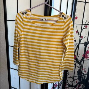 Banana Republic Mustard and White Striped Blouse‎ Small 3/4 Sleeves